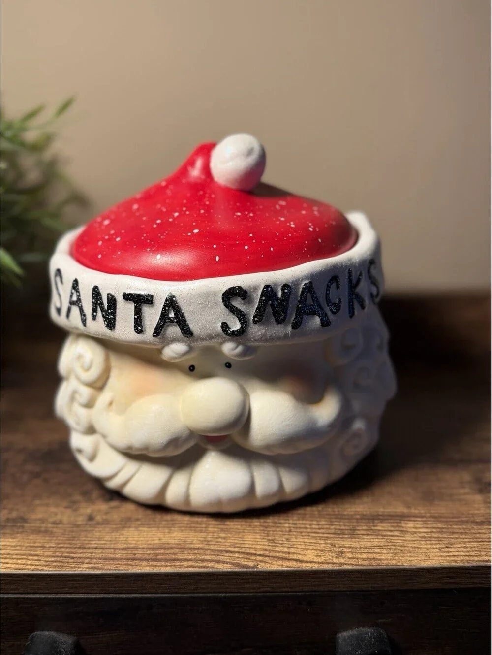 Kirkland's Holiday Christmas Santa Snacks Cookie Jar Canister Lift-Off Lid Red